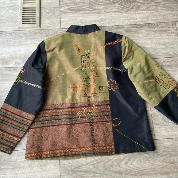 Allure Multicolor Patchwork Button-Front Jacket - Black, Olive, Rust - Picture 13 of 16